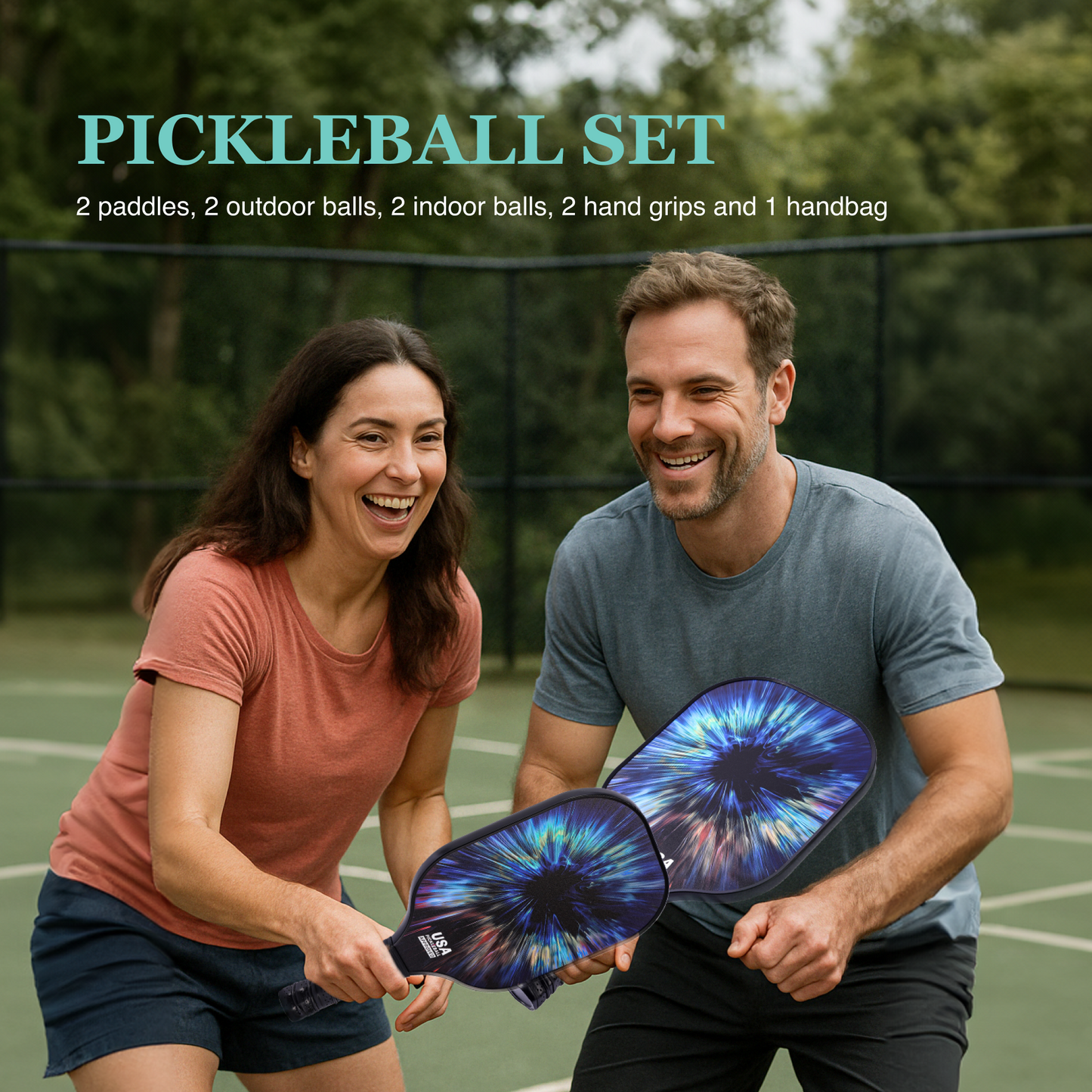 Pro Carbon Fiber Pickleball Paddle Set – USAPA Approved T300 Surface for Advanced Players | Lightweight, Spin-Friendly Paddles with Balls & Bag