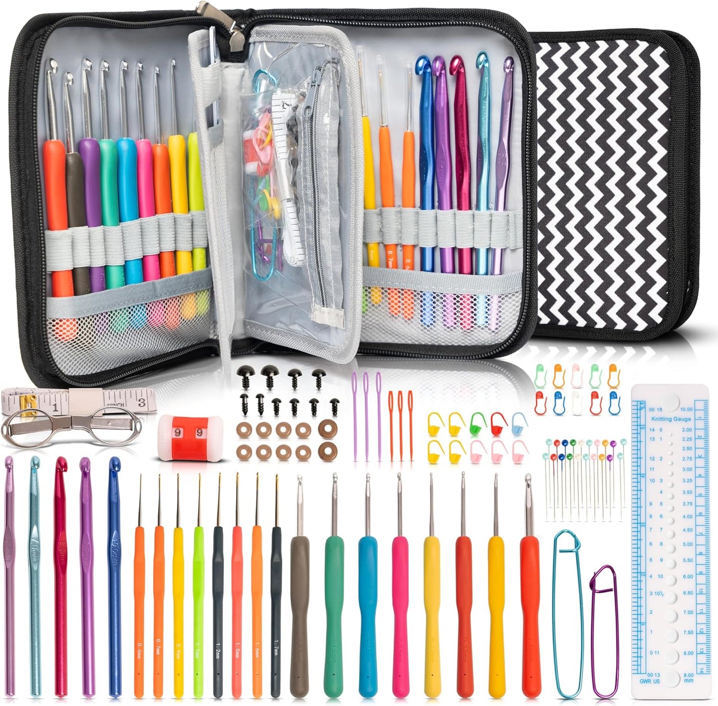 SHAXANO 95-Piece Crochet Hooks Kit with Case, Ergonomic Crochet Needles Weave Yarn Kits DIY Hand Knitting for Beginners & Experienced Crochet Lovers