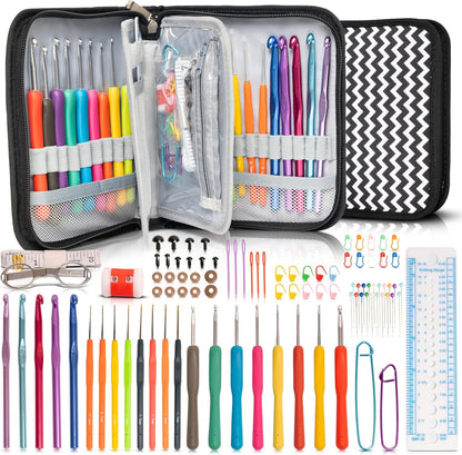 SHAXANO 95-Piece Crochet Hooks Kit with Case, Ergonomic Crochet Needles Weave Yarn Kits DIY Hand Knitting for Beginners & Experienced Crochet Lovers