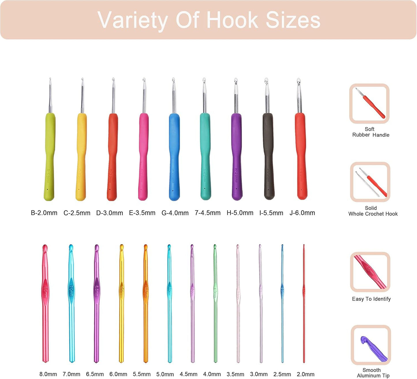 SHAXANO 86-Piece Crochet Hooks Kit with Case, Ergonomic Crochet Needles Weave Yarn Kits DIY Hand Knitting for Beginners & Experienced Crochet Lovers