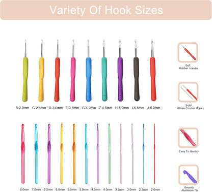 SHAXANO 86-Piece Crochet Hooks Kit with Case, Ergonomic Crochet Needles Weave Yarn Kits DIY Hand Knitting for Beginners & Experienced Crochet Lovers