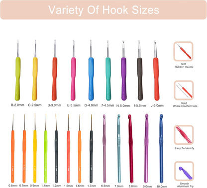 SHAXANO 95-Piece Crochet Hooks Kit with Case, Ergonomic Crochet Needles Weave Yarn Kits DIY Hand Knitting for Beginners & Experienced Crochet Lovers