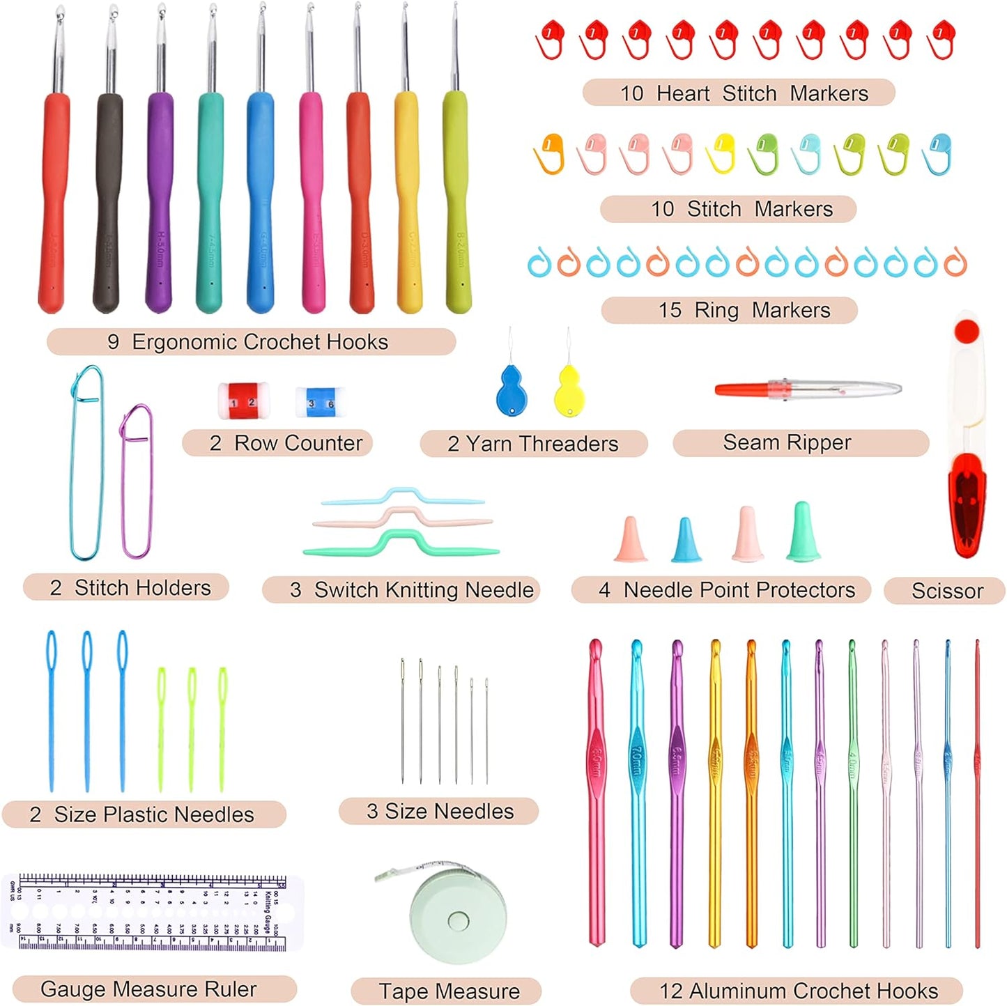 SHAXANO 86-Piece Crochet Hooks Kit with Case, Ergonomic Crochet Needles Weave Yarn Kits DIY Hand Knitting for Beginners & Experienced Crochet Lovers