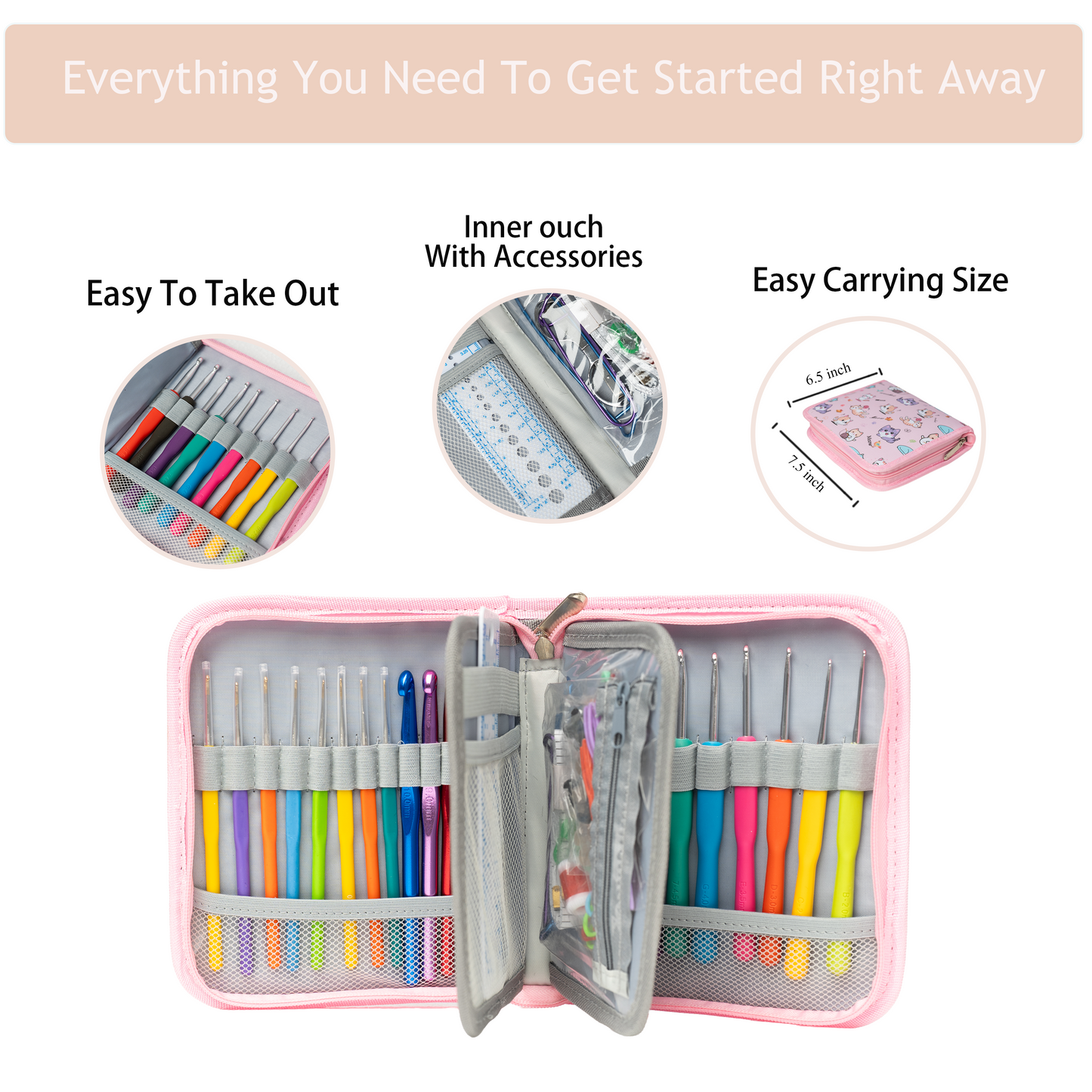 SHAXANO 95-Piece Crochet Hooks Kit with Case, Ergonomic Crochet Needles Weave Yarn Kits DIY Hand Knitting for Beginners & Experienced Crochet Lovers